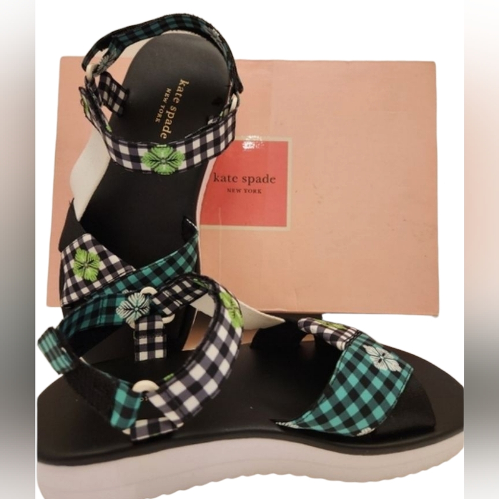 NEW KATE SPADE Dotty Gingham Jacquard Sandals 7.5